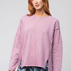 EASEL BRAND WOMENS PULLOVER. TOP 100% COTTON LOOSE FIT PINK/PURPLE SZ M BNWT